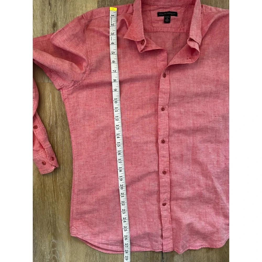 Banana Republic Linen Blend Button Front Shirt Men M Pink Coral Long‎ Sleeve